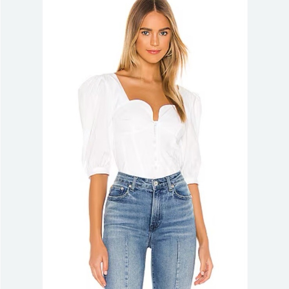Jonathan Simkhai White Puff Sleeve Blouse